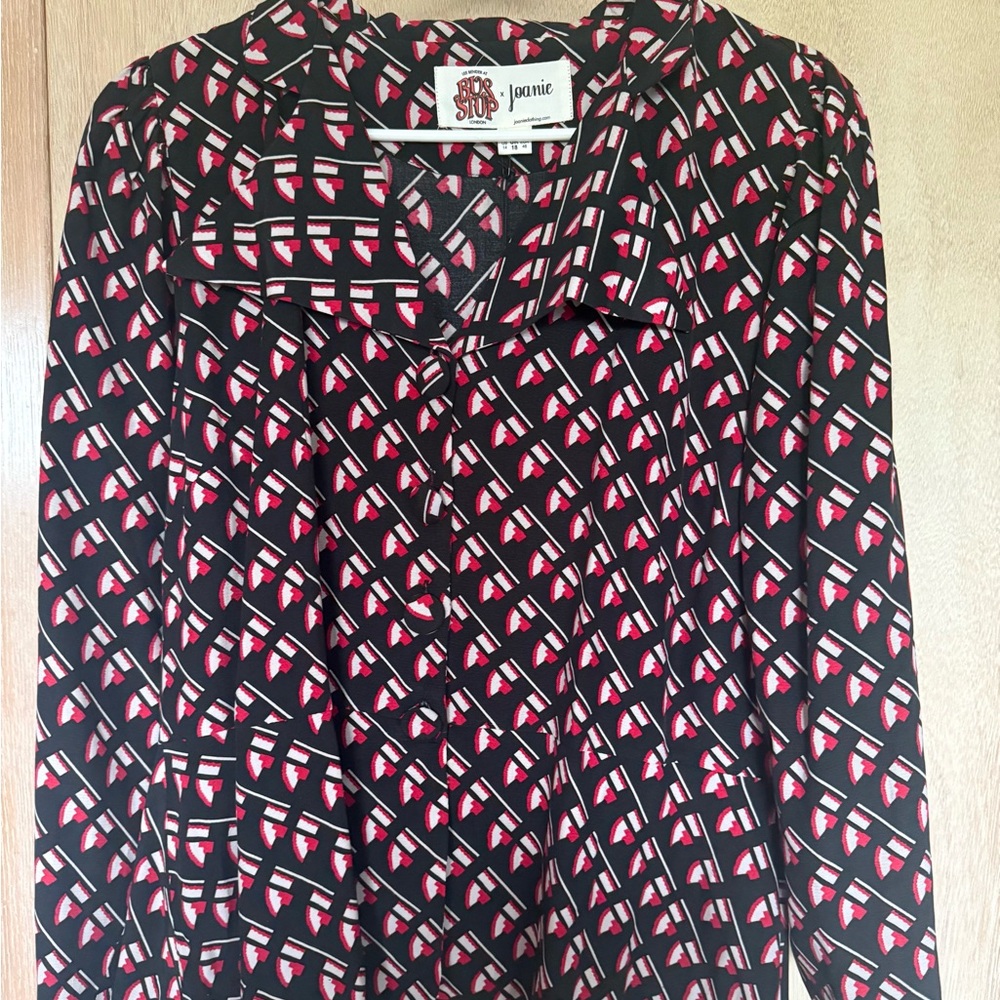 NWT Joanie Clothing Black and Red Geometric vintage style Blouse